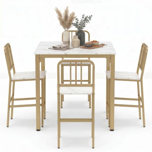 GiantexUK 5 PCS Wooden Dining Table Set, Kitchen Bar Table and Chairs