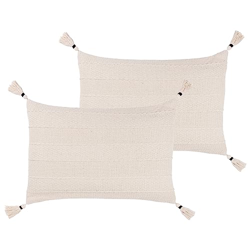 Yard Caliche Textured Tasselled Polyester Filled Cushion - Twin Pack