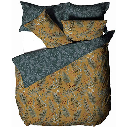 furn. Mazari Duvet Cover Set Reversible – Jungle Print Soft Polycotton Bedding (Mustard – Double)