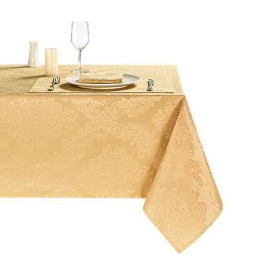 HomeJoy Gold Jacquard 60x144 Inch Rectangle Polyester Tablecloth - Wrinkle proof,Spill proof,Yellow,Elegant,Damask,Washable,Table Cover,fabric,Dining,Kitchen,Party,Harvest,New year,Xmas