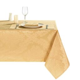 HomeJoy Gold Jacquard 60x144 Inch Rectangle Polyester Tablecloth - Wrinkle proof,Spill proof,Yellow,Elegant,Damask,Washable,Table Cover,fabric,Dining,Kitchen,Party,Harvest,New year,Xmas