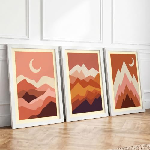 Desert Night Horizons Minimalist Set of 3 Framed Wall Art Prints A4