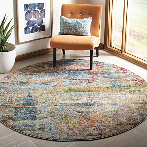 Safavieh Boho Rug for Living Room, Dining Room, Bedroom - Monaco Collection, Short Pile, in Teal and Orange, 200 x 200 cm