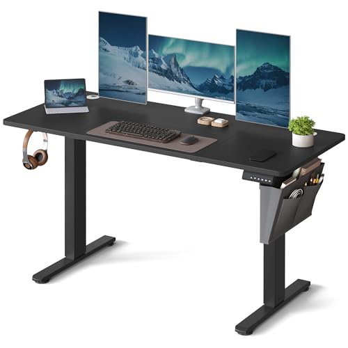 VASAGLE Electric Standing Desk, Height Adjustable Desk, 140 x 60 cm, Continuous Adjustment, Spliced Tabletop, 4 Memory Heights, Ink Black LSD134B02