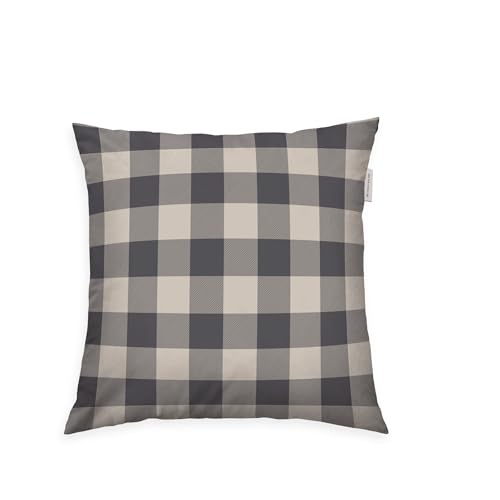 Tom Tailor flannel cushion cover, 40 x 40 cm, 100% cotton/flannel, with reversible motif and coloured branded zip, classic check grey, beige (anthracite and sunny sand)