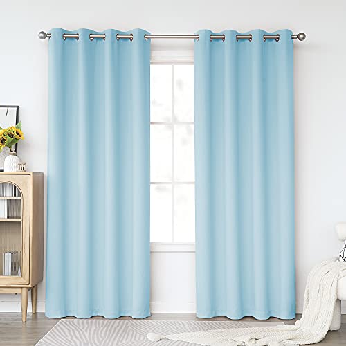 KEQIAOSUOCAI Light Blue Blackout Curtains 84 Inch for Living Room - Grommet Window Drapes Room Darkening Thermal Insulated Mint Green Curtain for Bedroom, Sky Blue, 2 Panels, 52 x 84 Inches