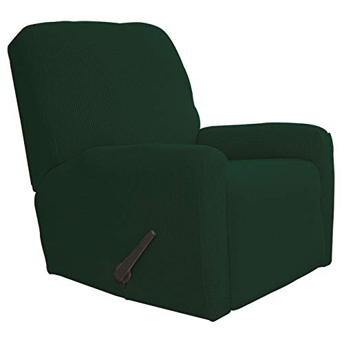 Easy-Going Recliner Stretch Sofa Slipcover Sofa Cover 4-Pieces Furniture Protector Couch Soft with Elastic Bottom Kids,Polyester Spandex Jacquard Fabric Small Checks(Recliner,Dark Green)