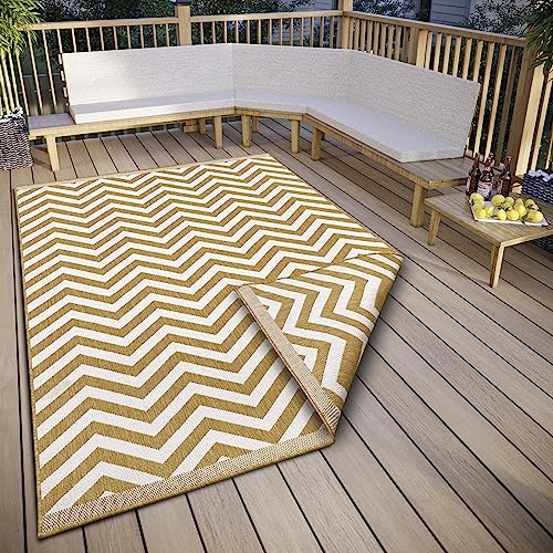 NORTHRUGS Palma Indoor and Outdoor Reversible Rug - Flat Weave, Geometric Design, Oeko-Tex, Weatherproof and UV-Resistant for Balcony, Patio, Garden, Ochre, 160 x 230 cm