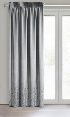 Eurofirany MIRELA Velvet Curtain, Velvet Curtain with Ruffle Tape, 1 Piece, Golden Pattern, Blackout, Glamour, Elegant Curtain for Living Room, Bedroom, 140 x 270 cm, Light Grey