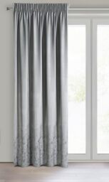Eurofirany MIRELA Velvet Curtain, Velvet Curtain with Ruffle Tape, 1 Piece, Golden Pattern, Blackout, Glamour, Elegant Curtain for Living Room, Bedroom, 140 x 270 cm, Light Grey