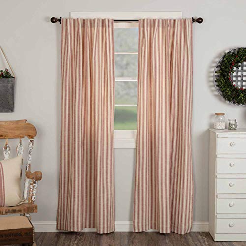 "Piper Classics Market Place Red Ticking Stripe Panel Curtains, 84"" Long, Set of 2 Panels, Farmhouse Style Drape Curtains in Brick Red & Natural Cream Stripes"
