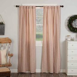 "Piper Classics Market Place Red Ticking Stripe Panel Curtains, 84"" Long, Set of 2 Panels, Farmhouse Style Drape Curtains in Brick Red & Natural Cream Stripes"