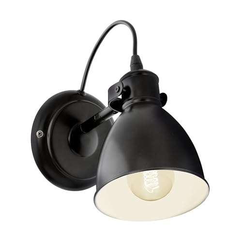 Eglo Priddy Vintage/Industrial Design wall lamp, Steel Retro wall Spotlight, Black and White, E27 Socket