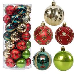 "ROSELEAF 35ct 2.36"" Shatterproof Christmas Tree Ball Ornaments - Red, Green, Gold"