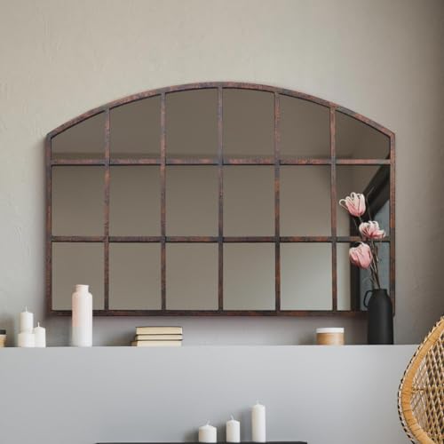"The Kirkby - Rustic Metal Arched Shape Decorative Window Wall Mirror 35"" X 22"" (90CM X 56CM)"