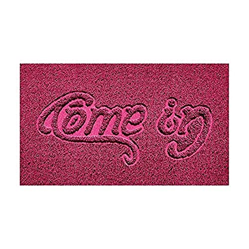 Nicoman Embossed Spaghetti Door Mat Dirt-Trapper Jet-Washable Doormat 70x43cm (Pink, COME-IN) - Use Indoor or Sheltered Outdoor