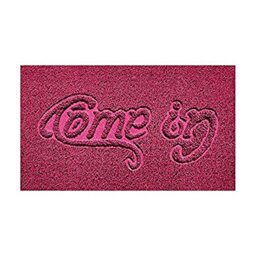 Nicoman Embossed Spaghetti Door Mat Dirt-Trapper Jet-Washable Doormat 70x43cm (Pink, COME-IN) - Use Indoor or Sheltered Outdoor
