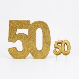 Age 50 Birthday Candle Set - Gold Glitter Numeral Candle with Number 50 Glitter Table Decoration - Cake Topper & Party Decoration Kit for 50th Birthday - AMZ028
