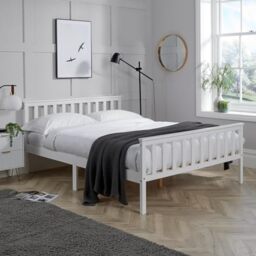 Home Source Florida Solid Wood Shaker Bed Frame, Natural Wood, White, 4ft Small Double