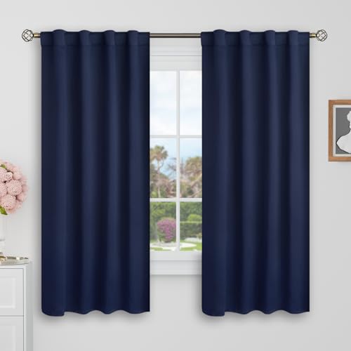 BGment Blackout Curtains 63 Inch Length for Bedroom - 34 x 63 inch Curtains Panels Rod Pocket and Back Tab Thermal Insulated Room Darkening Drapes for Kids Room, 2 Window Panels Set, Navy Blue