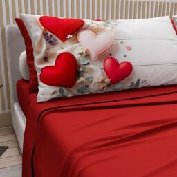 PETTI Artigiani Italiani - Cotton Sheets with Pillowcases in Digital Print, Single Sheet, 344 Red Pattern, 100% Made in Italy