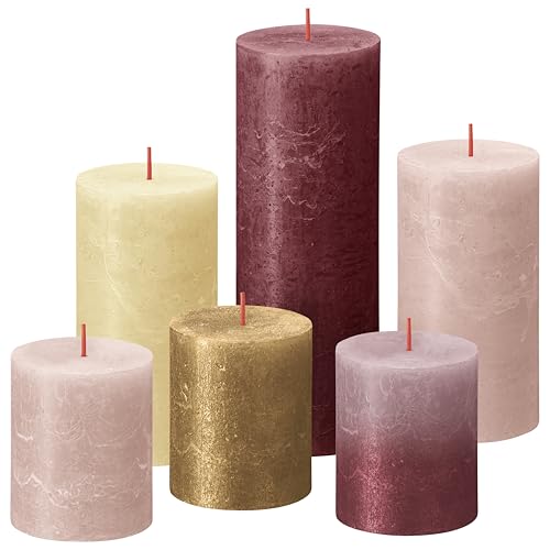 Bolsius Rustic Pillar Candles - Gift Set of 6 - Haptic Luxury - Decorative Household Candles - Length Burning Time - Unscented - Includes Natural Plant Wax - Without Palm Oil