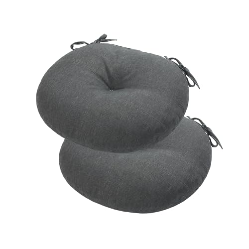 "FUNHOME Bistro Chair Cushions with Ties,Tufted Patio Round Outdoor Seat Cushions 15""x15""x4""inch,Set of 2,Waterproof Chair Pads for Barstool Home Garden Kitchen Furniture(Charcoal Gray)"