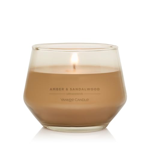Yankee Candle Studio Scented Amber & Sandalwood Medium Candle Long Burning Glass Vessel Design Perfect for Women, for Mum, Wedding Gifts & More