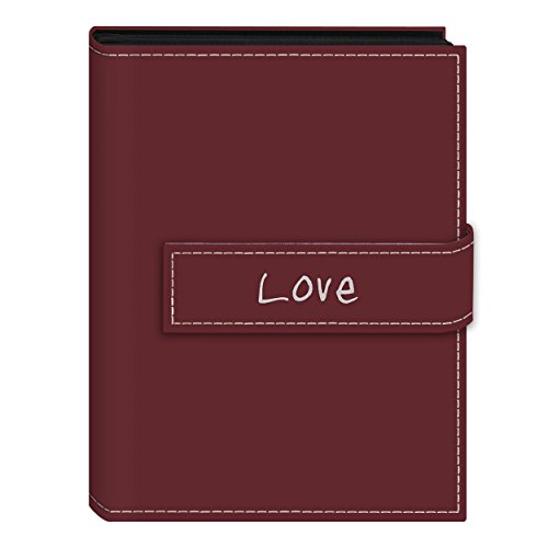 Pioneer Photo Albums 36-Pocket 5 by 7-Inch Embroidered Love Strap Sewn Leatherette Cover Photo Album, Mini, Burgundy