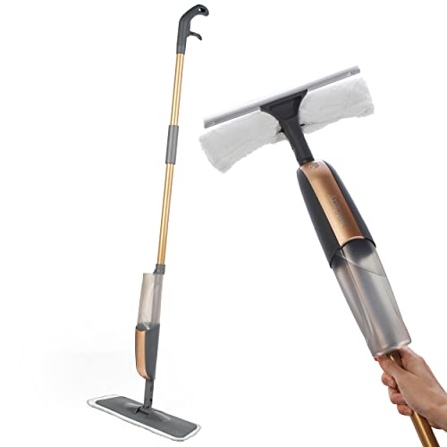 Beldray LA089953GRYEU7 Floor & Window Cleaner, 2-in-1 Design, Spray Floor Mop, 410 ml, Machine Washable Heads, 120 cm, Swivel Mop Head, Mirror Streak Free, Squeegee, 150 Year Copper Edition