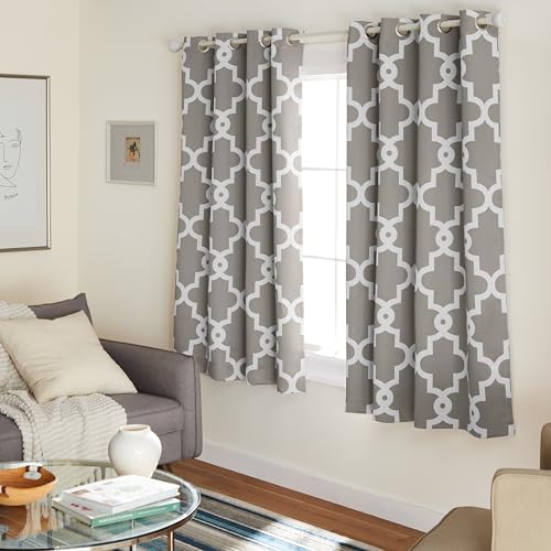 Exclusive Home Curtains Ironwork Woven Blackout Grommet Top Panel Pair, Silver, 52x63, 2 Piece