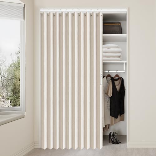 Vatge Accordion Style Door Curtains - Laundry Room Curtains, Folding Accordion Doors for Closets, 1 Panel with Tieback, W52 x L78, Beige