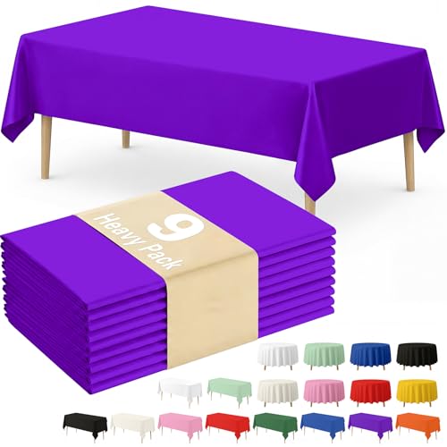 Fixwal Plastic Table Cloth Disposable 9 Pack, 54 x 108 Inch Table Cloths, Halloween Party Decorations, Summerween Decor, Halloween Tablecloths, Rectangle, Plastic Cover, Leakproof & Sturdy, Purple