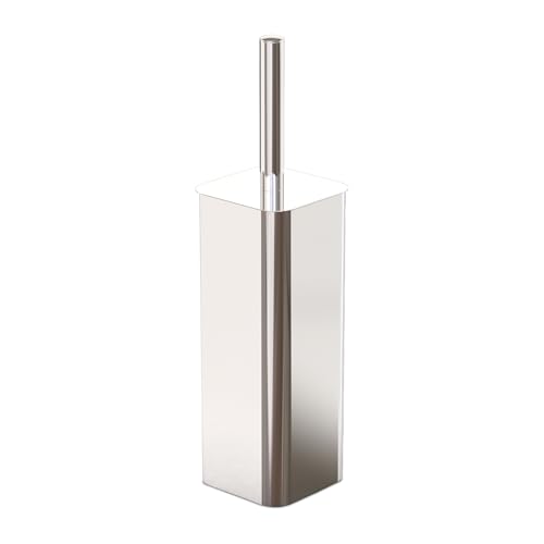 Relaxdays Toilet Brush Set with Metal Holder, Plastic Brush, 45x9x8 cm, Silver