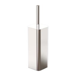 Relaxdays toilet brush set, metal, HxWxD: 45x9x8 cm, plastic brush, enclosed holder, silver