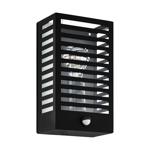 Eglo Outdoor wall Light Alamonte 3, Outside wall lamp Made of Black Metal, wall spot with Motion Detector, Porch Lighting with E27 Socket, IP44