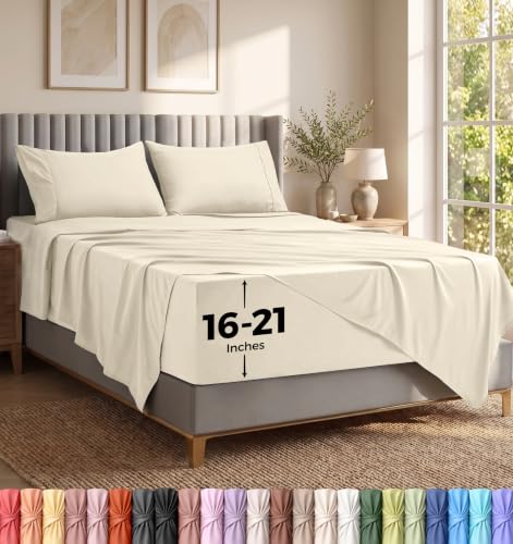 Utopia Bedding Deep Pocket Queen Sheet Set ??? Fits Mattresses Up to 21 inches ??? Cooling, Soft & Breathable ??? Oeko-TEX 4 Piece Bed Sheets (Ivory)