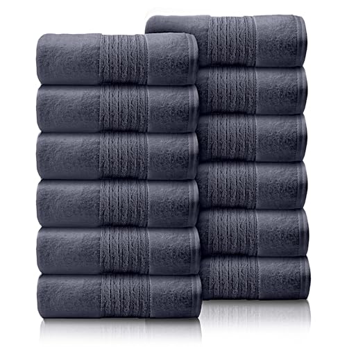 GC GAVENO CAVAILIA 12 Pack Face Towels Set (30x30 CM) - Cotton Face Cloths - Quick Drying & Highly Absorbent Fingertip Towel Washcloth For Bathroom, Spa, Gym Towels - Navy