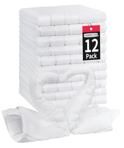 HOMERHYME Microfiber Washcloths Face Towel, 12 Pack White Towels Fingertip Washcloth, Soft Lint Free Quick Dry Bulk Absorbent Reusable Wash Cloths for Bathroom, Salon, Spa, Gym