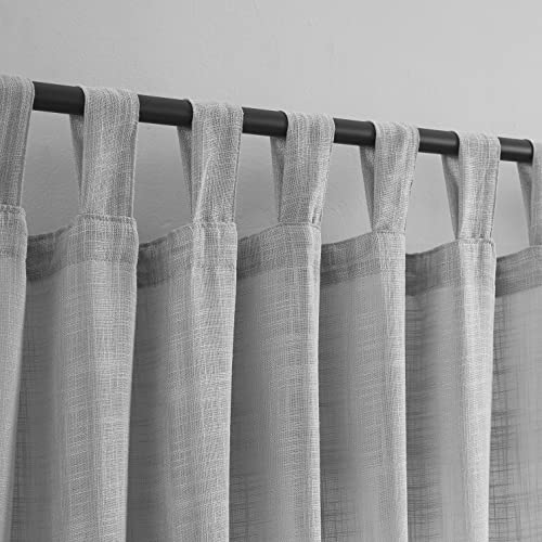 VOILYBIRD Grey Linen Semi Sheer Curtains Tab Top Light Filtering Elegant Curtains & Drapes for Living Room 52 x 84 Inch Length, Set of 2 Panels