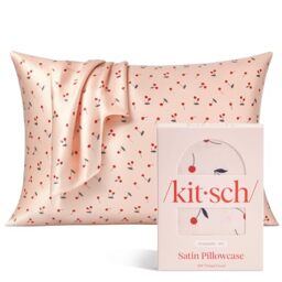 "Kitsch Satin Pillowcase, Softer Than Silk Pillow Cases Queen, Cooling Pillow Covers, Satin Pillowcase w/Zipper for Hair, Skin & Quality Sleep, Wrinkle-Free & Smooth, Queen Size 19""x26"", Cherry Print"