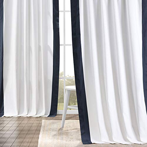 "HPD Half Price Drapes Printed Cotton Curtains for Living Room, Bedroom (1 Panel), Warm Off-White & Dark Navy, 50"" W x 108"" L (Pack of 1)"