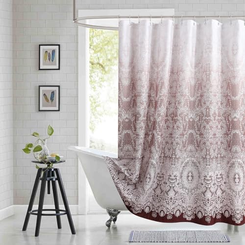 "BESTRIPES Chantilly Lace Shower Curtain - Heavyweight Polyester, Burgundy to White Ombre Design, 72"" W x 72"" H"