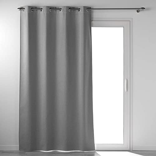 Douceur d'Intérieur, Occultiss 135 x 260 cm Eyelet Curtains, Grey, 100% Opaque/Chambray Plain