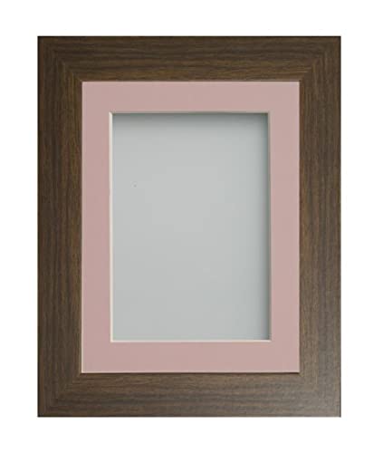 Frame Company Watson Brown Picture Photo Frame fitted with Perspex, 10x10 inch with Pink Mount for image size 8x8 inch