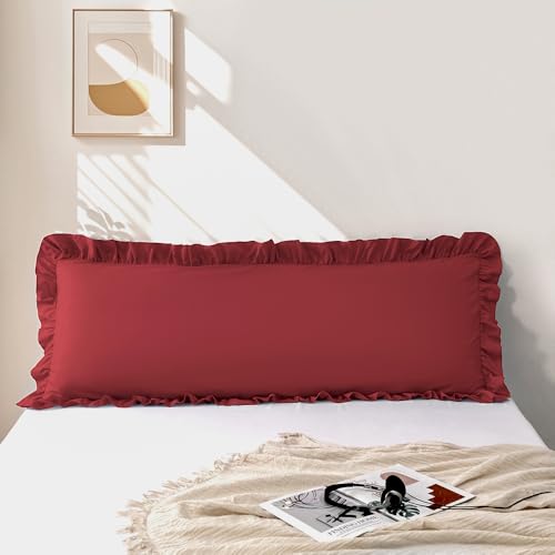 Sewdudely Ruffle Body Pillow Pillowcase, Wine Red, 20''x54'' 1 Piece - Microfiber,Envelope Closure, Ruffle Design, Cute Soft Breathable, Non Shrinking