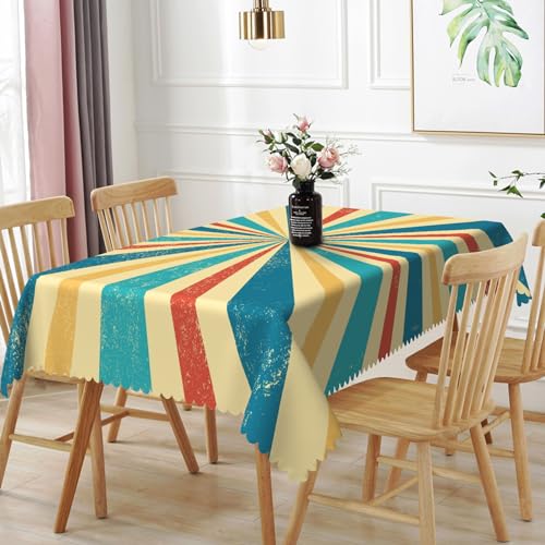 TTQYFNM 60x84inches Boho Rectangle Tablecloth Vintage Sun Rainbow Stripes Bohemian Table Cloth Washable Wrinkle Resistant Fabric Table Cover for Farmhouse Kitchen Dinning Parties Holiday Picnic