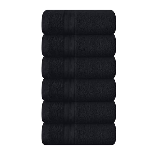 BOUTIQUO Ultra Soft Cotton 6 -Piece Hand Towel Set 16x24 Inch, Ideal for use in Bathroom, Kitchen, Gym, Spa & General Cleaning, Compact & Lightweight Multi Purpose Hand Towels - Black