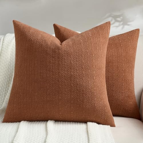 FUTEI Pack of 2 Solid Chenille Throw Pillow Covers 16x16 Inch Soft Farmhouse Decorative Accent Cushion Cases Modern Home Decor for Couch Living Room, Rust