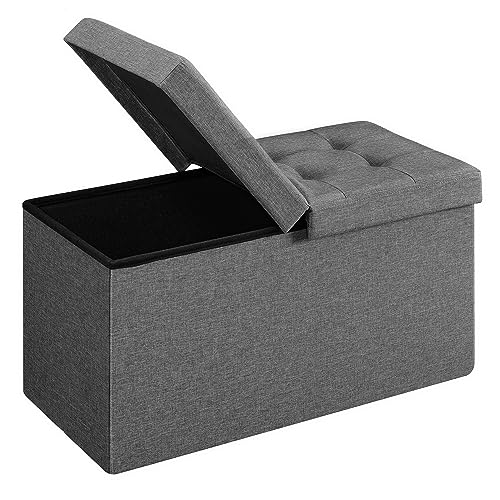 SONGMICS Storage Ottoman, Foldable Storage Bench, 38 x 76 x 38 cm, Flipping Lid, 300 kg Load Capacity, for Hallway, Living Room, Bedroom, Dark Grey LSF86GYZ